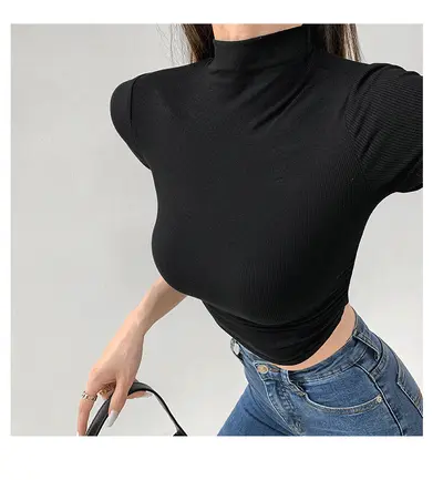 Women's Yoga Top, Half High Neck Short Sleeve, Slim Fit Pilates Shirt - 7