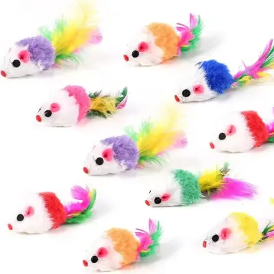 Colorful Feather Mouse Cat Teaser Toy - 7