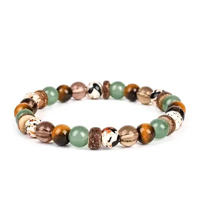 Retro Crystal Beaded Men's Bracelet with Coconut Shell and Stone - 7