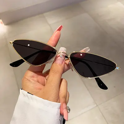 Triangle Small Frame Metal Sunglasses, Ocean Lens Style - 10