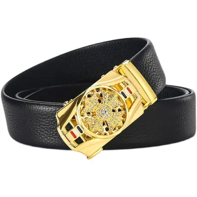 Shilai Yunzhuan Leather Men's Genuine Leather Automatic Buckle Belt Youth Korean Fashion Trendy Business Influencer Tactical Belt