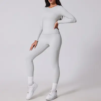 Açık Hava Yoga Takımı, Yuvarlak Yaka Uzun Kollu ve Uzun Pantolon - 9