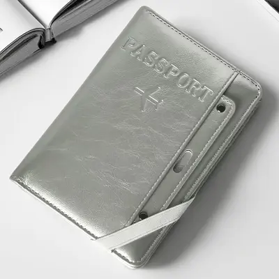 Niche Korean Style Silver Gray Passport Holder High-End Travel Document Organizer ID Card Storage Set Wallet Premium Quality