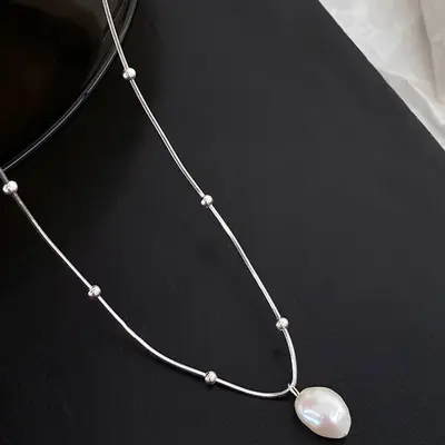 Freshwater pearl necklace, titanium steel, non-fading - 4