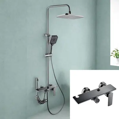 Hotel shower system, pressure boost, gray wall-mounted