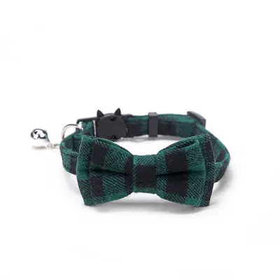 British plaid bow-tie pet collar with bell and patch - 8
