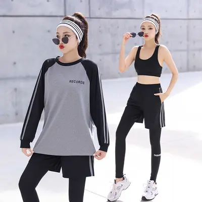 Women's Yoga Set, Long Sleeve, Loose Fit, Color-Block