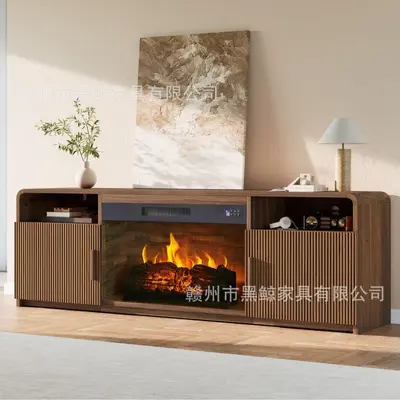 Living Room TV Cabinet with Rounded Corners and Simulated Flame Electric Fireplace - 7