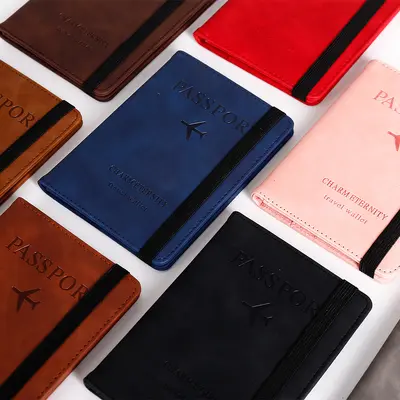 PU deri kayış pasaport çantası RFID pasaport tutucu koruyucu kapak yurtdışı seyahat cüzdanı kart tutucu bilet tutucu yazdırılabilir logo