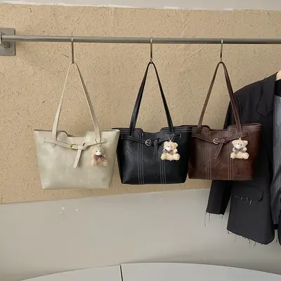 Retro Large Women's Tote Bag, Oil Wax Leather Look, Single Shoulder Underarm Style - 3