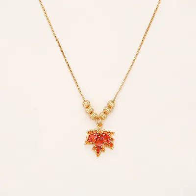 Red maple leaf zircon necklace and chain - 6