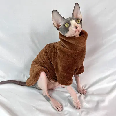 Одежда для бесшерстных кошек, осень-зима, утепленная одежда для кошек сфинкс, оптом, базовый слой из мехового флиса для девон-рекс, тёплая и удобная - 10