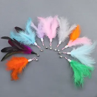 Feder-Katzenangel mit Glöckchen und austauschbarem Plüschkopf, interaktives Katzenspielzeu - 2