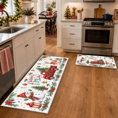 Christmas Floor Mat Two-Piece Set, Absorbent and Waterproof for Kitchen and Bathroom - 9