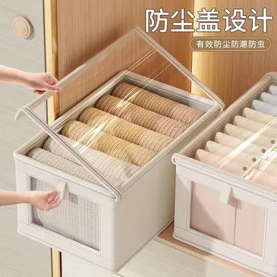 Oxford cloth storage box with lid, foldable, layered organizer