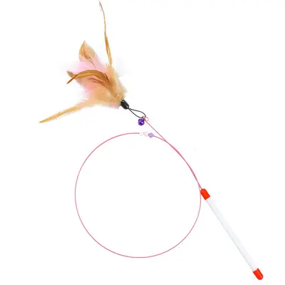 Cat Teaser Wand with Steel Wire and Replaceable Feather Head - 6