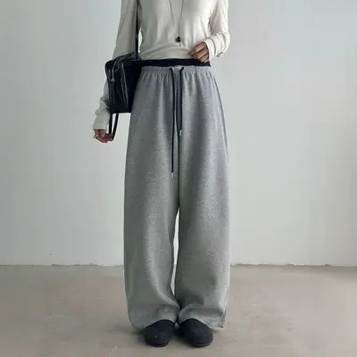 大码纯色高腰显瘦弹力束脚休闲裤女2026新款直筒阔腿裤长裤女裤子