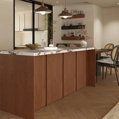 Walnut Kitchen Island with Solid Wood Floor Storage Cabinet