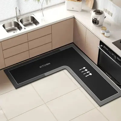 L-Shaped Kitchen Mat, Absorbent, Oil-Absorbing, Anti-Slip - 3