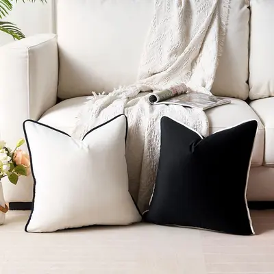 Nordic Style Velvet Cord-Trim Black and White Throw Pillow Cover