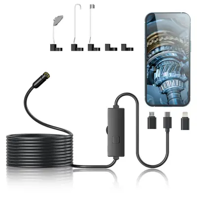 安卓苹果手机带灯工业内窥镜半刚性高清摄像头防水管道内窥镜跨境