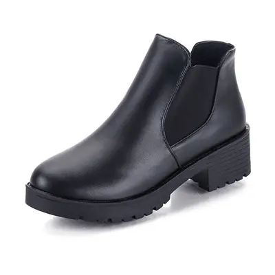 Damen-Martin-Stiefeletten, schwarz, runde Spitze, Herbst