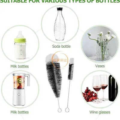 Soda Bottle Brush, Non-Scratch Glass Cleaning Brush with Wooden Handle