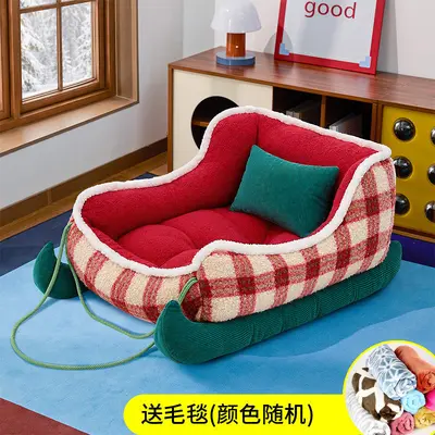 Christmas Sled Small Dog Bed, All-Season, Warm Winter Pet Nest - 9