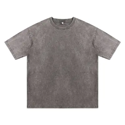 250g Pure Cotton Retro Washed Distressed Plus-Size Round Neck Men's T-Shirt - 7