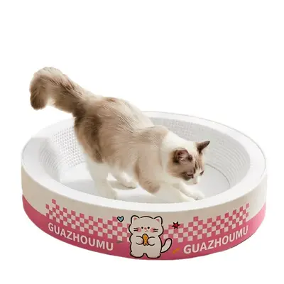 Runde Katzenkratzpappe, extra groß, staubt nicht ab, mit Katzenbett und Spielzeug - 6