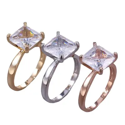Трансграничные популярные аксессуары, классическое кольцо принцесса с бриллиантом цвета розового золота, модное женское квадратное кольцо с бриллиантом, прямые продажи с фабрики