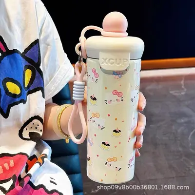2025 Neue Thermoskanne hohe Ästhetik für Jungen Mädchen Schüler Kinder großes Fassungsvermögen Strohhalmbecher mit Tragegriff tragbar - 8