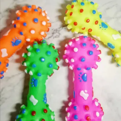 Large Spiked Dumbbell Dog Toy, Teeth Cleaning, Squeaky Rubber Toy - 2