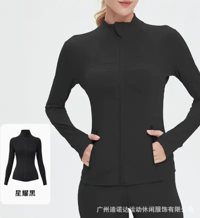 TATABLANOM Fitness-Oberteil mit Jacke, atmungsaktiv, elastisch, mit Taschen, Lauf-Yoga-Set - 12