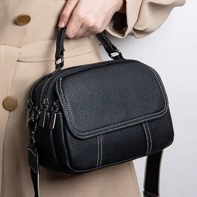 Genuine Leather Small Round Women's Bag, Single Shoulder, Korean Style - 1