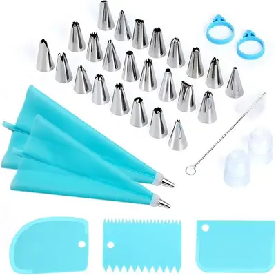 Cake Turntable Decorating Set, 124 Pieces, Piping Tips and Scraper