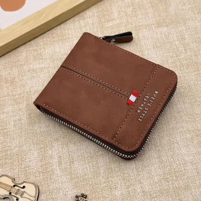 Men's Wallet, Large Capacity Matte Retro Horizontal Zipper Coin Purse - 9