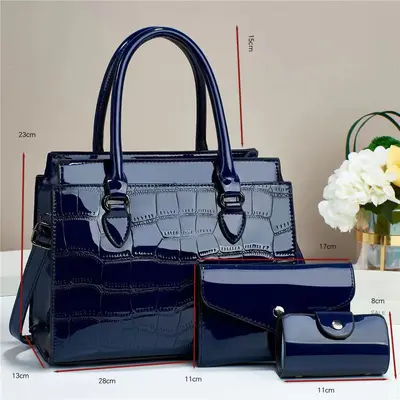 Large-Capacity Embossed 3-Piece Women's Handbag Set with Strap