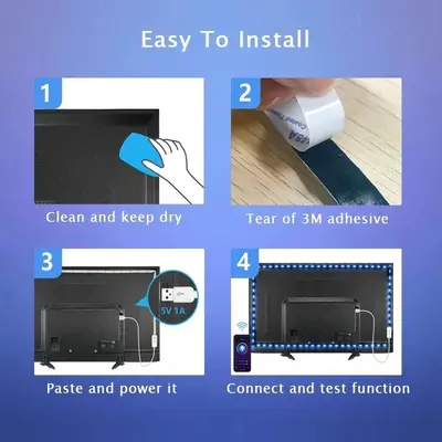 5V RGB LED şerit 5050, Bluetooth APP kontrollü, USB, kendinden yapışkanlı