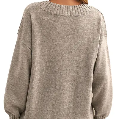 Damen-Strickpullover mit V-Ausschnitt, locker geschnitten