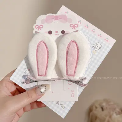 Children's Plush Bunny Ear Hair Clips, Princess Side Bangs Barrettes