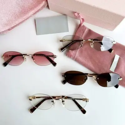 Korean Style New Fashion Frameless Old Money Style Sunglasses for Women, Travel Photo Sun Shade Trendy Bare-Face Versatile Sunglasses