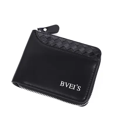 Men's Zipper Wallet with Woven Patchwork and Coin Compartment - 6