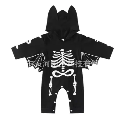 Newborn Halloween Bat Romper with Hooded Skeleton Costume