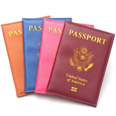 Slim US passport holder, leather, portable, lychee texture, travel