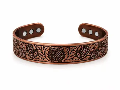 Antique copper bracelet, open design, magnetic adjustable - 10