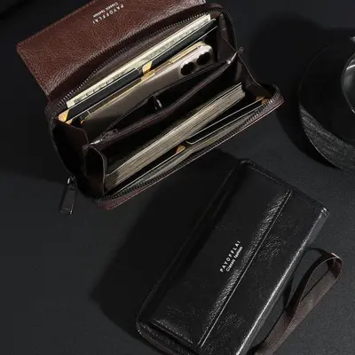 Long Men's Wallet, Solid Color, Lightweight for Daily Use - 4
