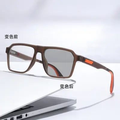 Photochromic Myopia Glasses Frame, Spring Hinges, Anti-Blue Light, Anti-Slip