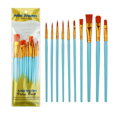Toptan sınır ötesi 10 plastik çubuklu naylon saç fırçası seti sanat öğrencisi suluboya guaj yağlı boya fırçası boya fırçası - 7