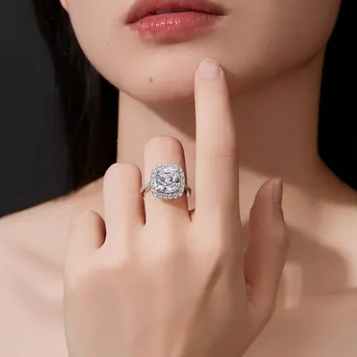 S925 Silver Ring with 5 Carat Square Moissanite, 10x10 mm